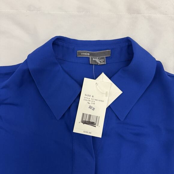 NWT $295 VINCE Royal Cobalt Blue 100% Silk Button Down Shirt Top Blouse Size 6 - Picture 3 of 8